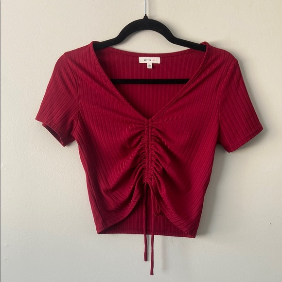 Better Be Red Ruched V-Neck Top - Large - Picture 3 of 7